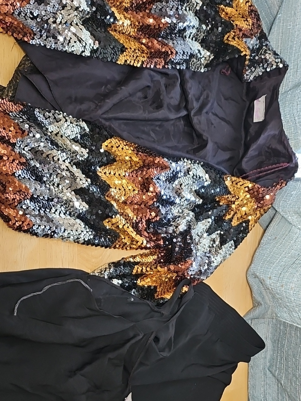 Sequin Chevron Jacket in Black, Gold & Silver - Women's Party Blazer